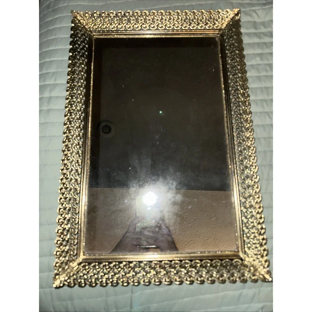 Vtg Filigree  Gold  Vanity Dresser Mirror Rectangle Stunning
